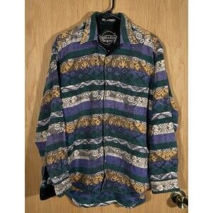 Vtg Lemon & Soda Boho Western Shacket Heavy Cotton Stripes Multicolor Textured M